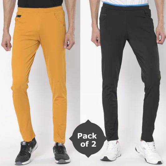 Mens Dri-fit 4 Way Stretchable Trackpant - Pack of 2 ( Black & Mustard )