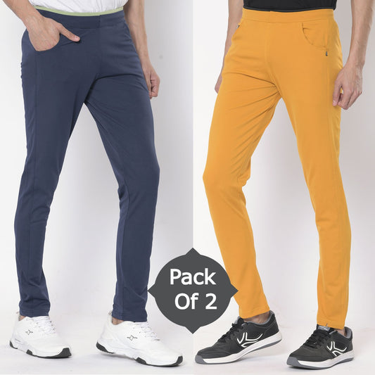 Mens Dri-fit 4 Way Stretchable Trackpant - Pack of 2 (Dark Blue & Mustard)