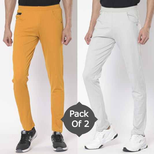Mens Dri-fit 4 Way Stretchable Trackpant - Pack of 2 ( Mustard & Silver)
